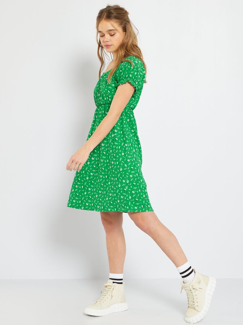 Vestido curto florido VERDE - Kiabi
