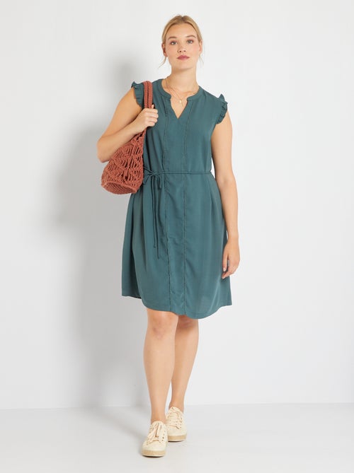 Vestido curto fluido com decote em bico - Kiabi