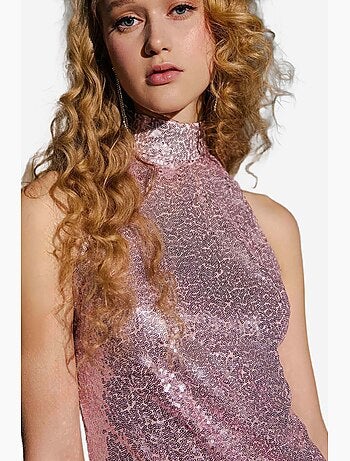 Vestido curto justo com decote halter e lantejoulas hiccup