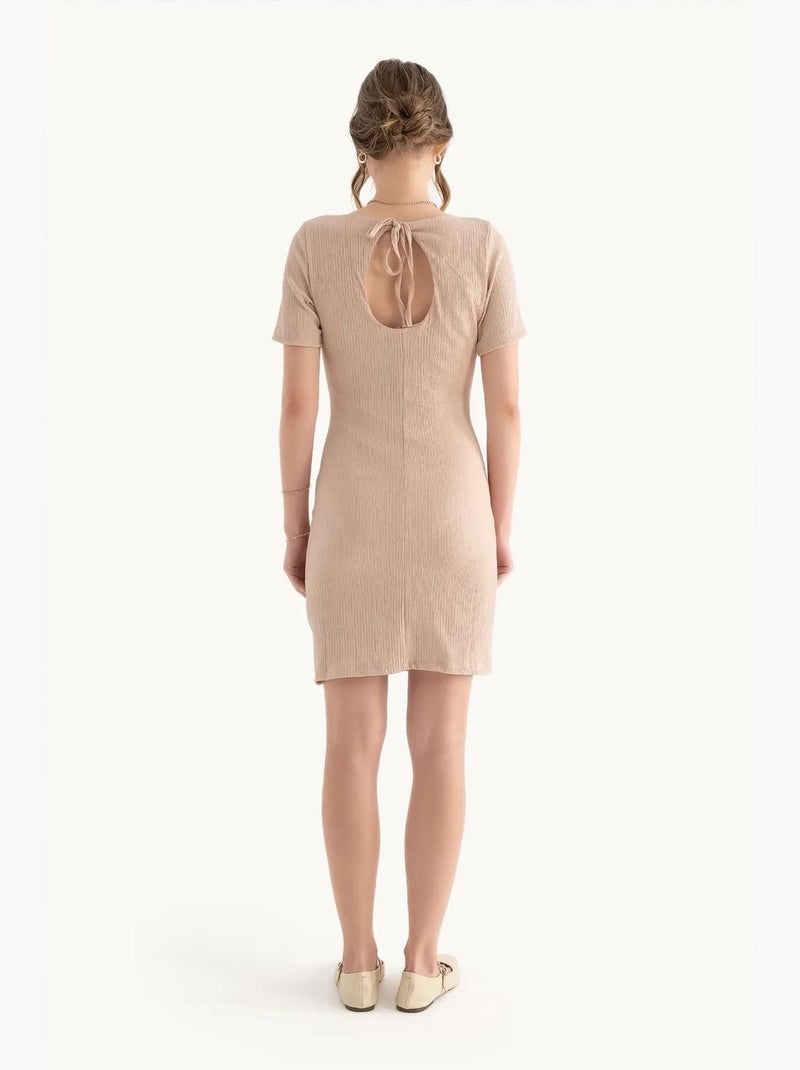 Vestido curto justo com decote quadrado e manga curta hiccup Bege natural - Kiabi