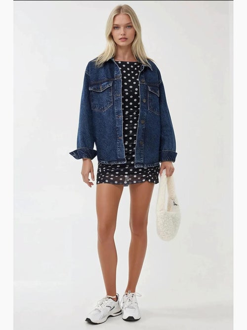 Vestido curto justo com estampado de bolinhas e decote em bico hiccup - Kiabi