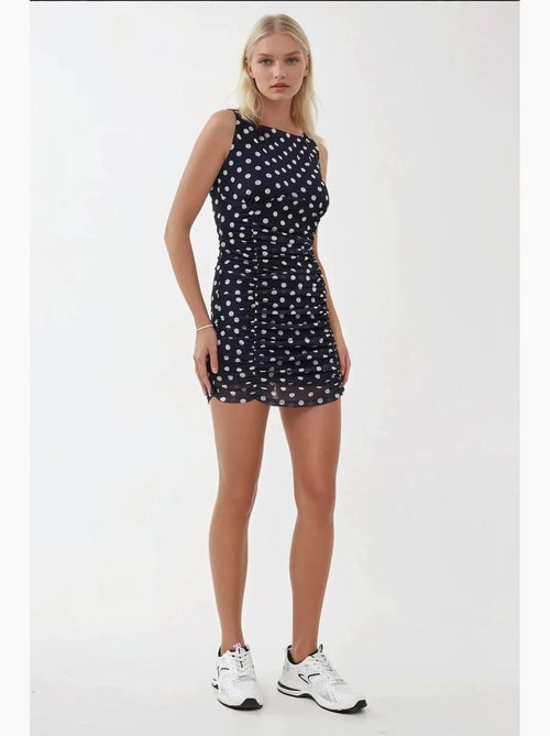 Vestido curto justo com estampado de bolinhas e decote em bico hiccup - Kiabi