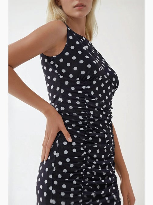Vestido curto justo com estampado de bolinhas e decote em bico hiccup - Kiabi