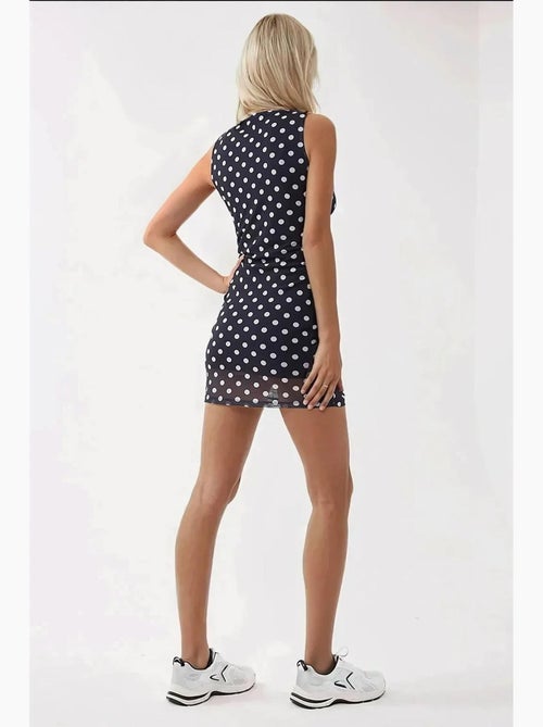 Vestido curto justo com estampado de bolinhas e decote em bico hiccup - Kiabi