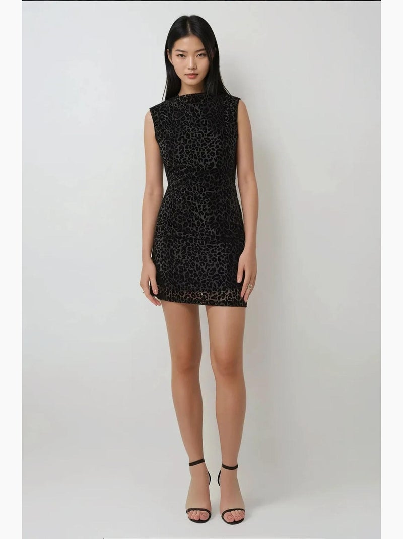 Vestido curto justo com estampado de leopardo hiccup Preto - Kiabi