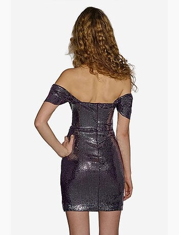 Vestido curto justo com lantejoulas e decote em bico hiccup