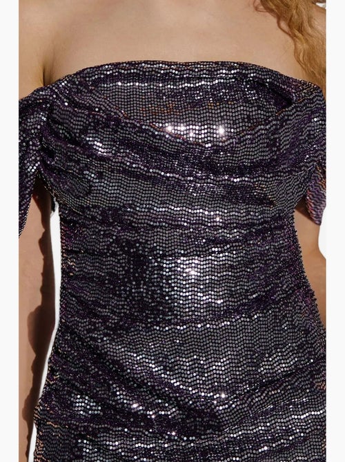 Vestido curto justo com lantejoulas e decote em bico hiccup - Kiabi Vestido curto justo com lantejoulas e decote em bico hiccup - Kiabi