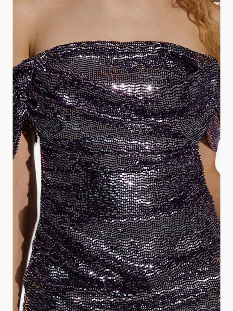 Vestido curto justo com lantejoulas e decote em bico hiccup Roxo - Kiabi
