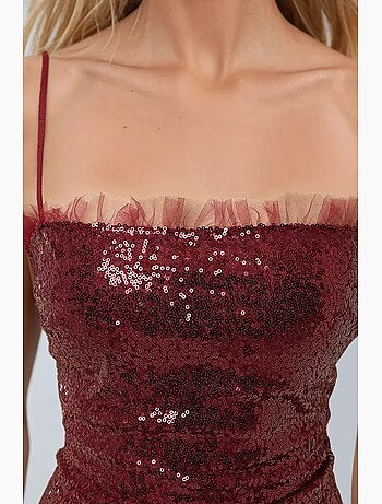 Vestido curto justo com lantejoulas e gola quadrada hiccup