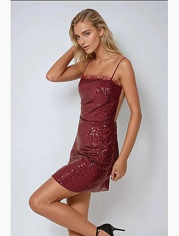Vestido curto justo com lantejoulas e gola quadrada hiccup