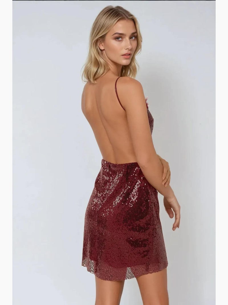 Vestido curto justo com lantejoulas e gola quadrada hiccup Vermelho - Kiabi
