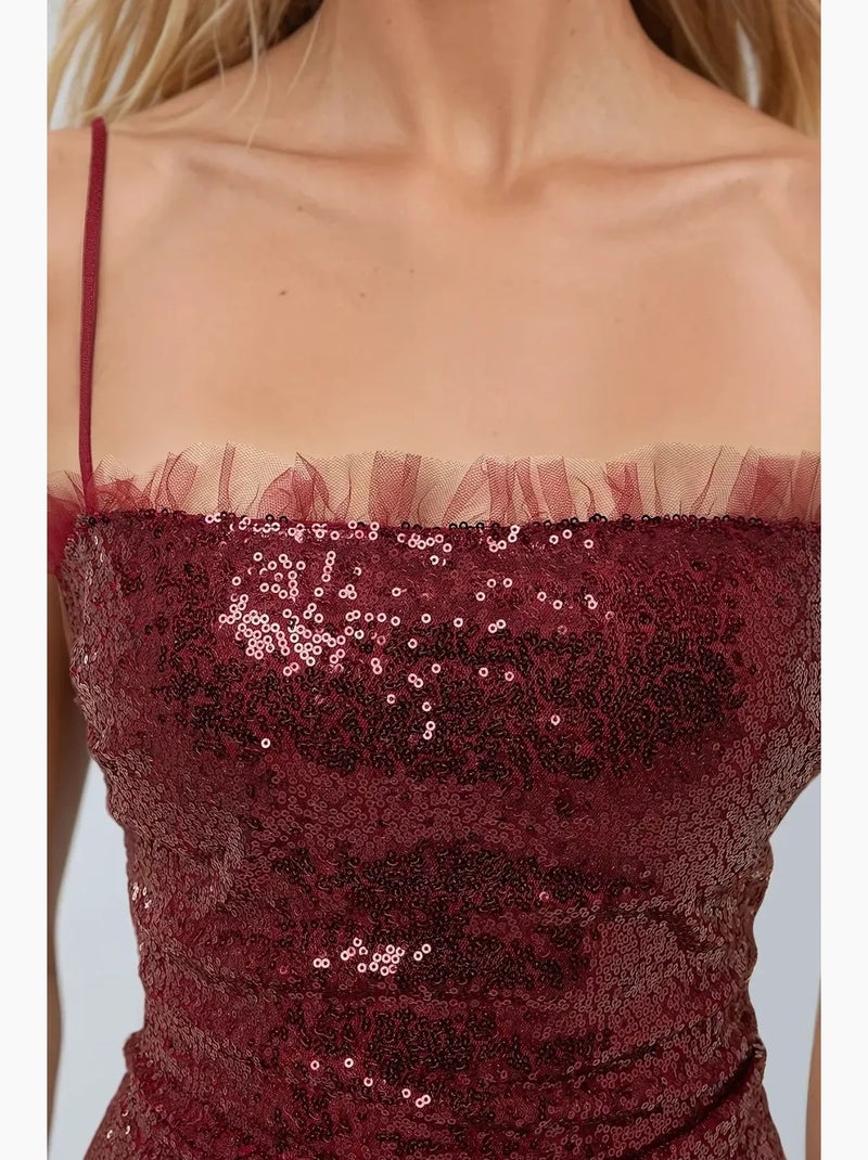 Vestido curto justo com lantejoulas e gola quadrada hiccup Vermelho - Kiabi