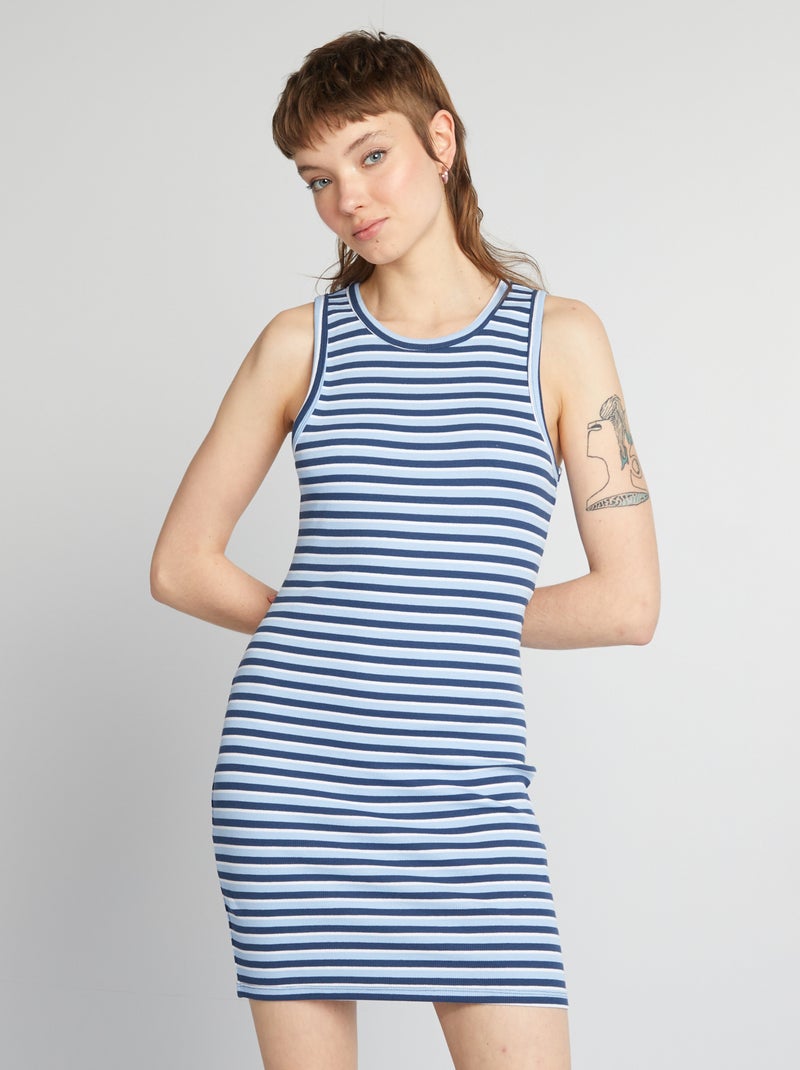 Vestido curto justo com nervuras AZUL - Kiabi