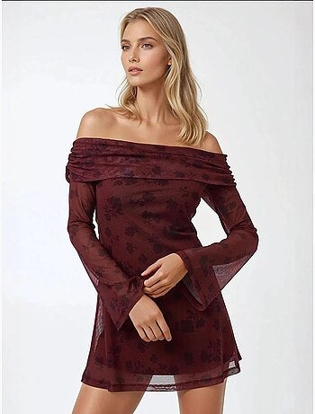 Vestido curto justo com ombros à mostra e estampado floral hiccup