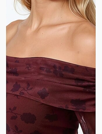 Vestido curto justo com ombros à mostra e estampado floral hiccup