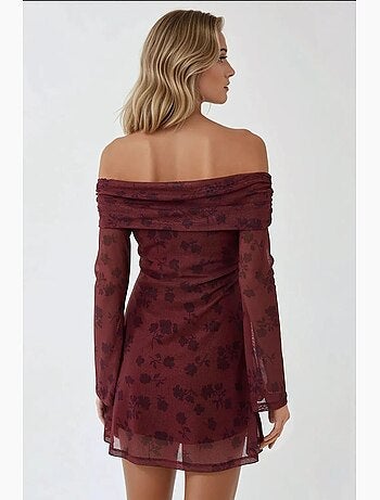 Vestido curto justo com ombros à mostra e estampado floral hiccup