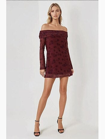 Vestido curto justo com ombros à mostra e estampado floral hiccup