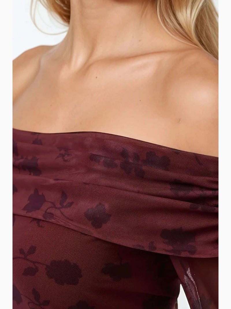 Vestido curto justo com ombros à mostra e estampado floral hiccup Vermelho - Kiabi