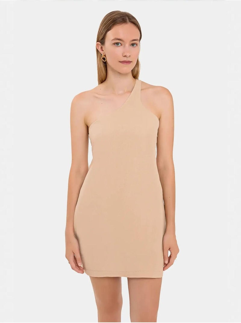 Vestido curto justo de um ombro só hiccup Bege natural - Kiabi