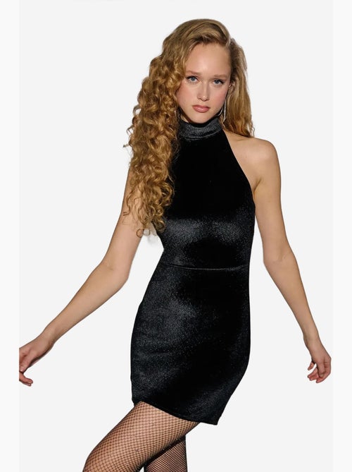 Vestido curto justo em veludo com gola halter hiccup - Kiabi Vestido curto justo em veludo com gola halter hiccup - Kiabi