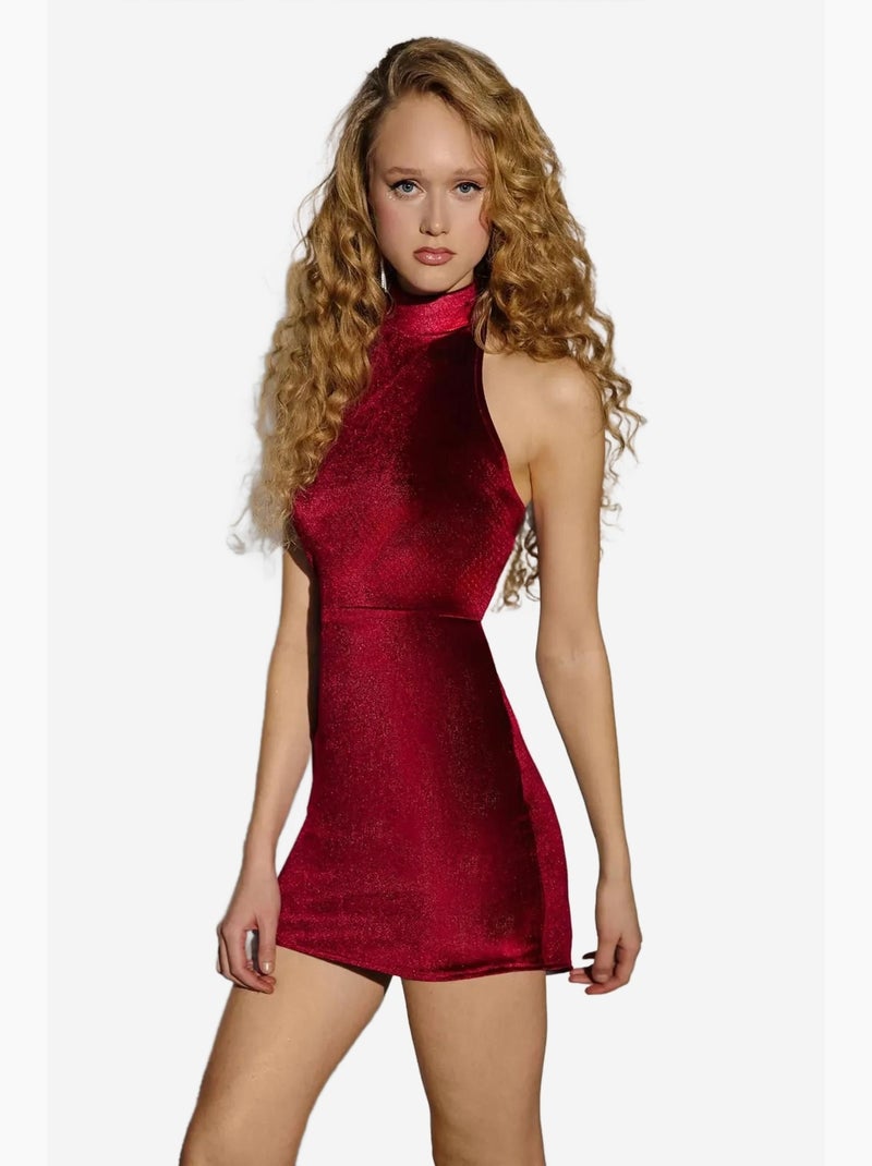 Vestido curto justo em veludo com gola halter hiccup Vermelho - Kiabi