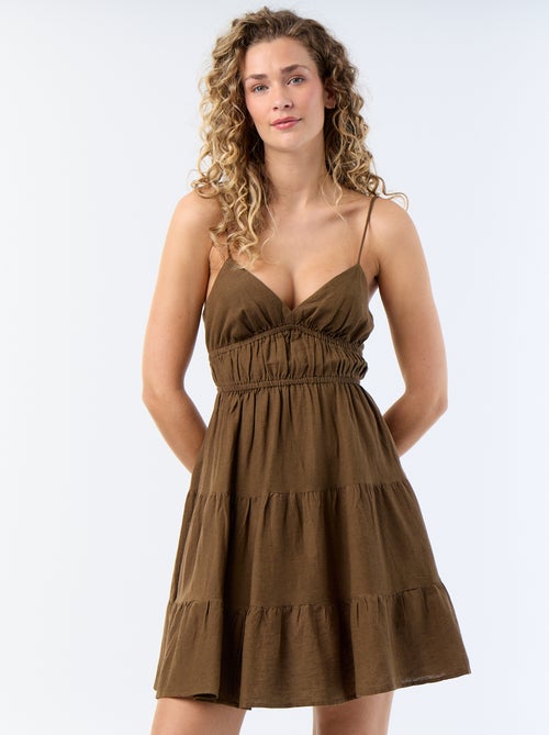 Vestido curto liso com alças finas - Kiabi