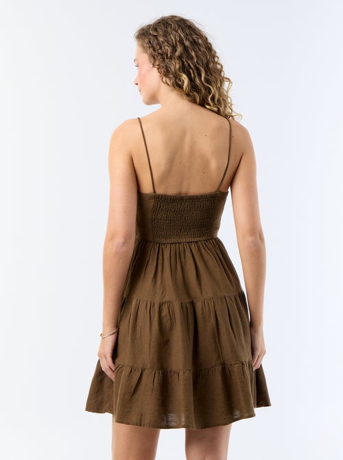 Vestido curto liso com alças finas - Kiabi