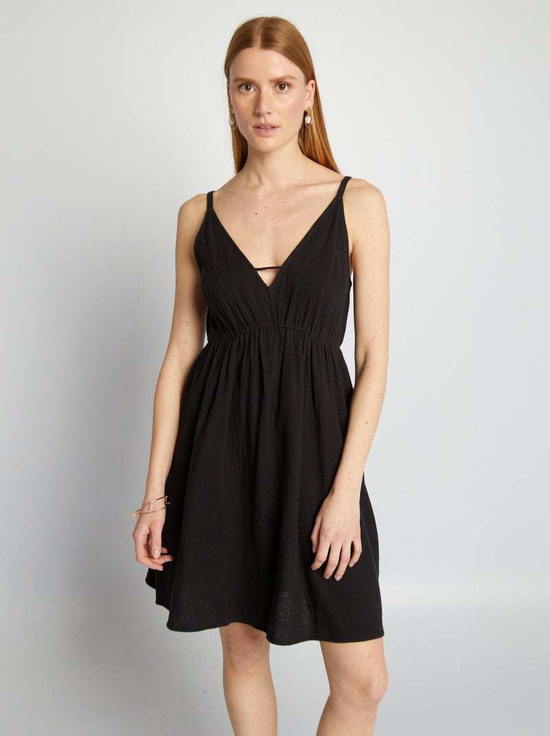 Vestido curto liso com alças finas Preto - Kiabi