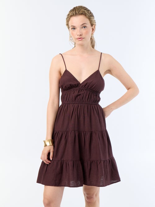 Vestido curto liso com alças finas - Kiabi