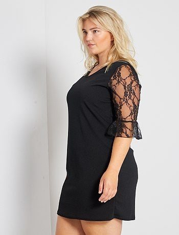 Vestido curto mangas em renda - Kiabi