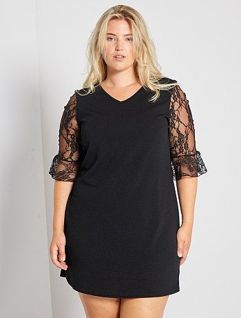 Vestido curto mangas em renda - Kiabi