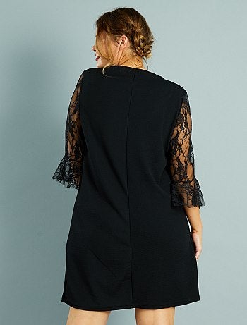 Vestido curto mangas em renda - Kiabi