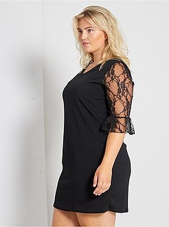 Vestido curto mangas em renda - Kiabi