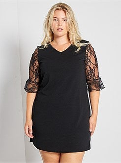 Vestido curto mangas em renda - Kiabi