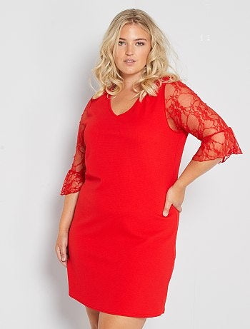 Vestido curto mangas em renda - Kiabi