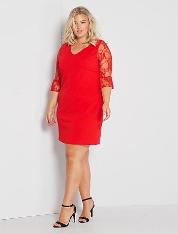 Vestido curto mangas em renda - Kiabi