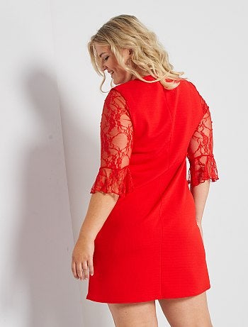 Vestido curto mangas em renda - Kiabi