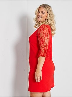 Vestido curto mangas em renda - Kiabi