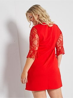 Vestido curto mangas em renda - Kiabi