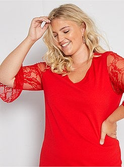 Vestido curto mangas em renda - Kiabi