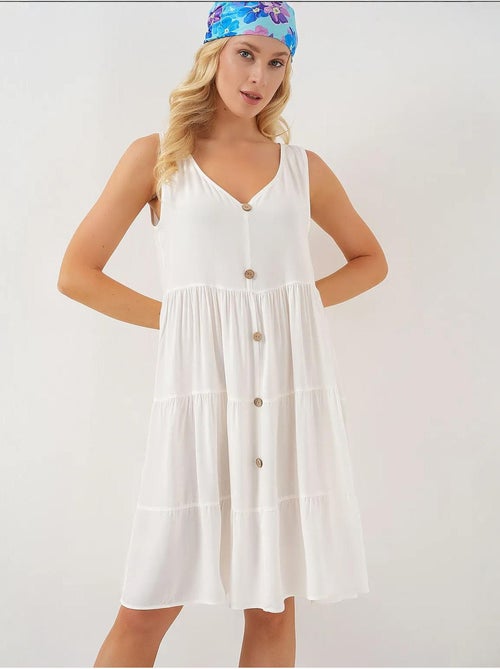 Vestido curto sem mangas com botões bdart - Kiabi Vestido curto sem mangas com botões bdart - Kiabi