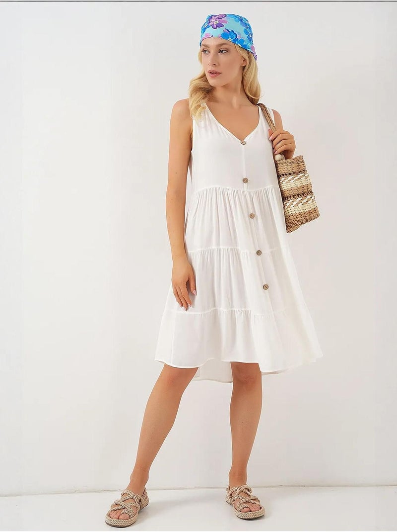 Vestido curto sem mangas com botões bdart Branco - Kiabi