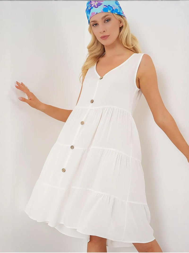 Vestido curto sem mangas com botões bdart Branco - Kiabi