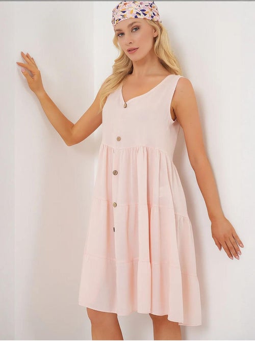 Vestido curto sem mangas com botões bdart - Kiabi Vestido curto sem mangas com botões bdart - Kiabi