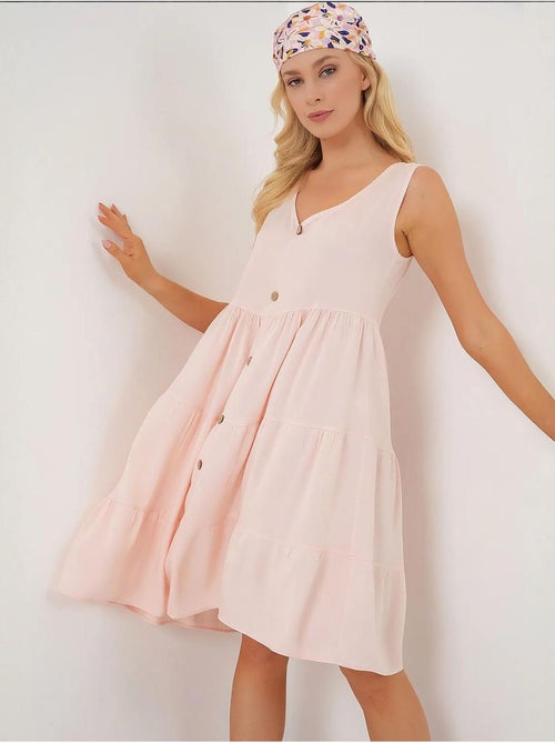 Vestido curto sem mangas com botões bdart - Kiabi Vestido curto sem mangas com botões bdart - Kiabi