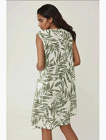 Vestido curto sem mangas com corte em a e estampado floral hiccup