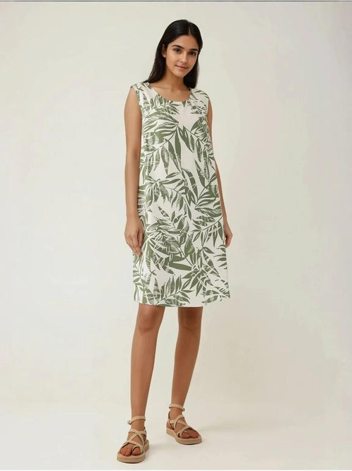 Vestido curto sem mangas com corte em a e estampado floral hiccup - Kiabi Vestido curto sem mangas com corte em a e estampado floral hiccup - Kiabi