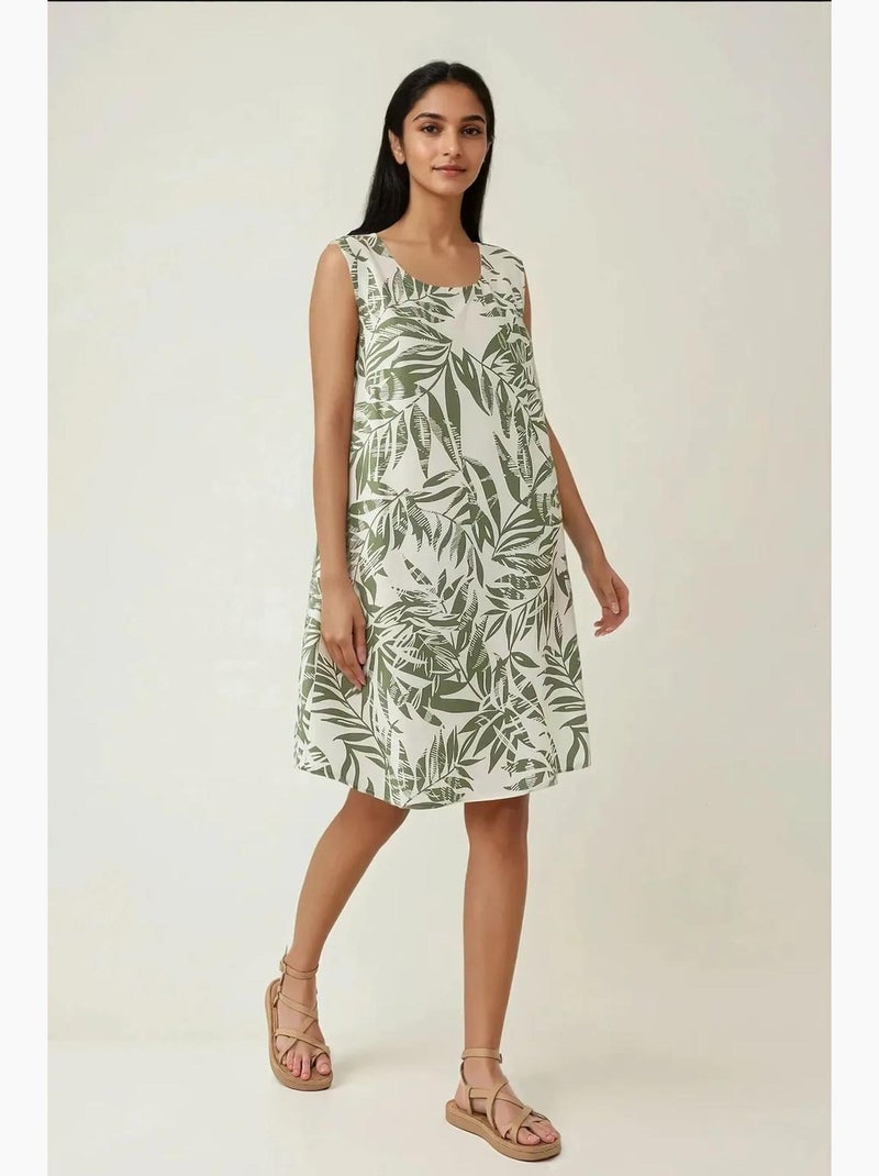 Vestido curto sem mangas com corte em a e estampado floral hiccup Verde - Kiabi