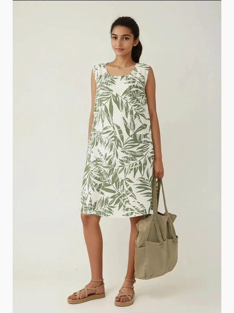 Vestido curto sem mangas com corte em a e estampado floral hiccup Verde - Kiabi