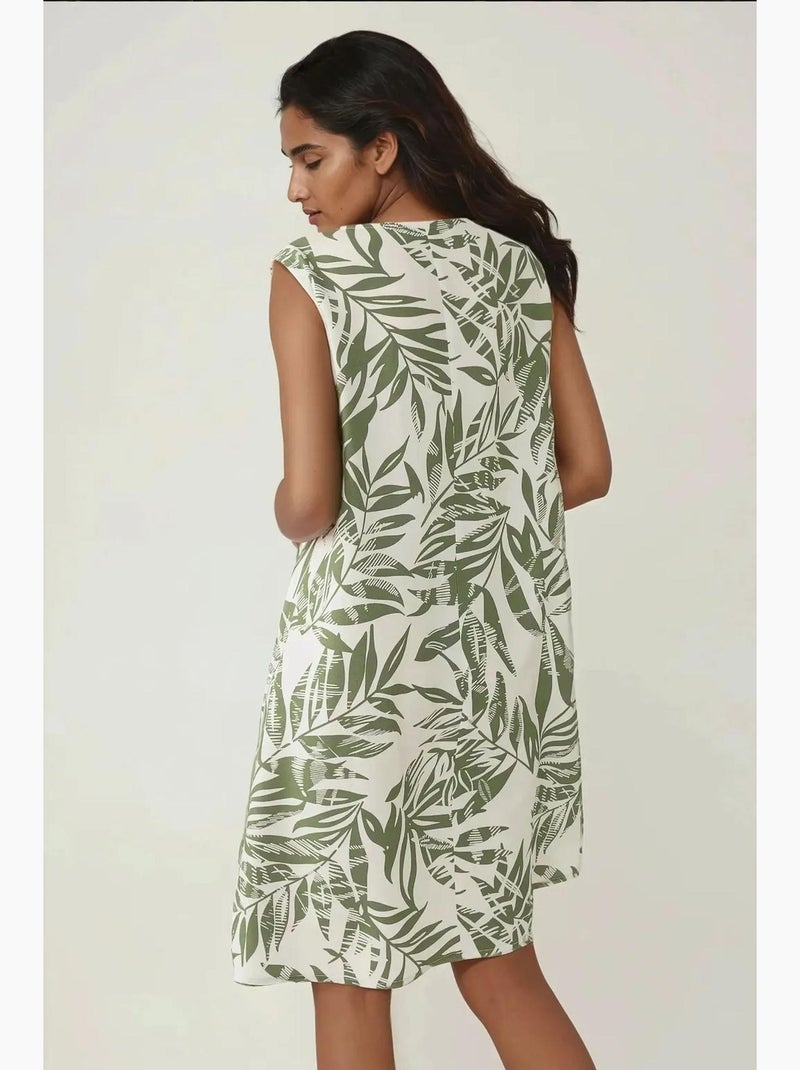 Vestido curto sem mangas com corte em a e estampado floral hiccup Verde - Kiabi